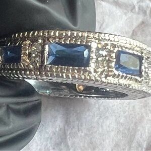 925 Sterling Silver Blue Baguette CZ Eternity Band Ring Men Women Unisex ring